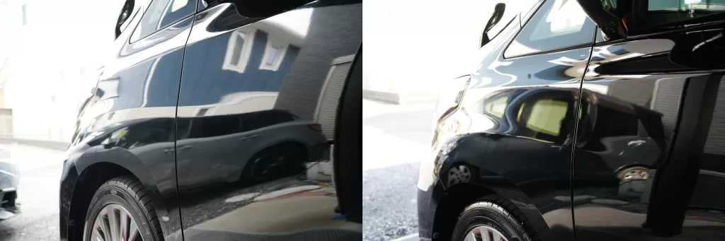 熊谷市 トヨタ アルファード コーティング 側面 映り込み改善 施工前後 比較