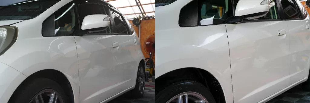 深谷市 洗車 ホンダ フィット ボディ仕上がり 施工前後 比較
